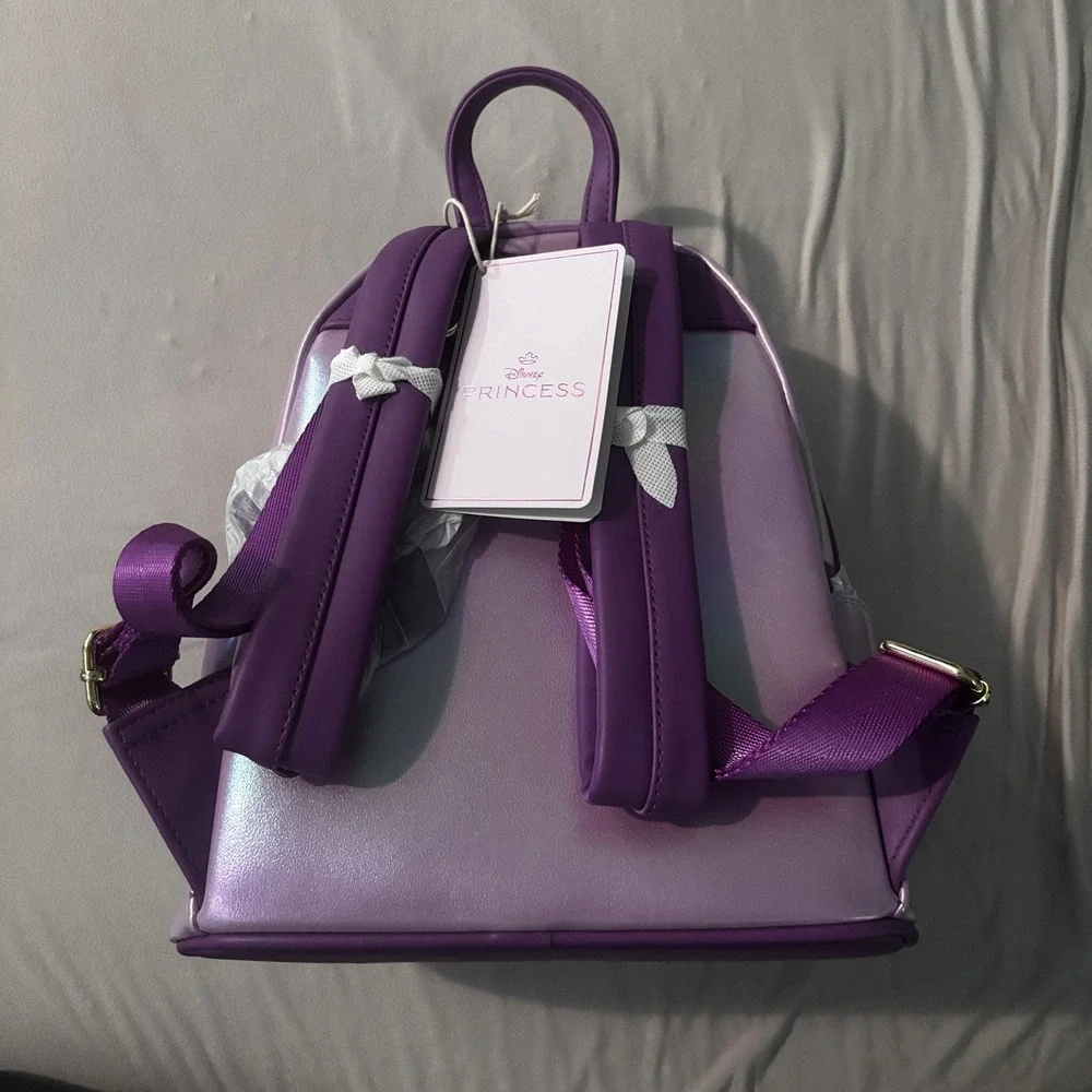 Disney Loungefly Tangled Rapunzel Birthday Cake Mini Backpack Iridescent Purple
